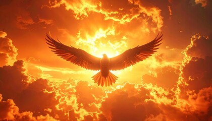 Eagle Soaring Through Dramatic Cloudy Sky.