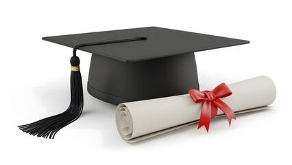 Graduation concept with cap and diploma, showcasing academic achievement and the culmination of years of study.
