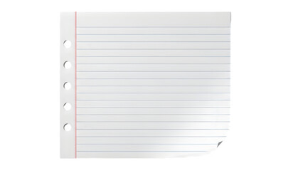Blank Lined White Notebook Paper with Hole Punches and Curled Corner