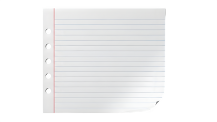 Blank Lined White Notebook Paper with Hole Punches and Curled Corner
