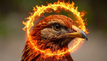 Fierce Eagle with Flames around Head.