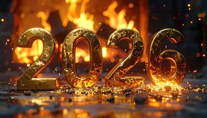 Fiery 2026 Numbers with Flames Background.