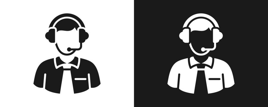 Customer Services Icon Set Glyph In White And Black Background