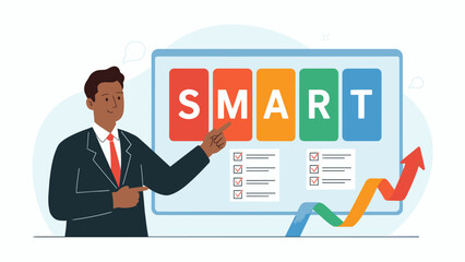 businessman presenting smart goals on a screen vector illustration