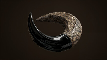 Biomorphic Horn or Claw Shaped Object, Organic 3D Form over Solid Background