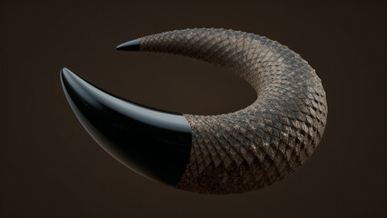 Biomorphic Horn or Claw Shaped Object, Organic 3D Form over Solid Background