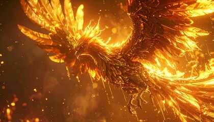 Fiery Phoenix Rising from Flames.