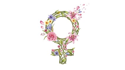 A beautiful illustration of a female gender symbol with floral elements 