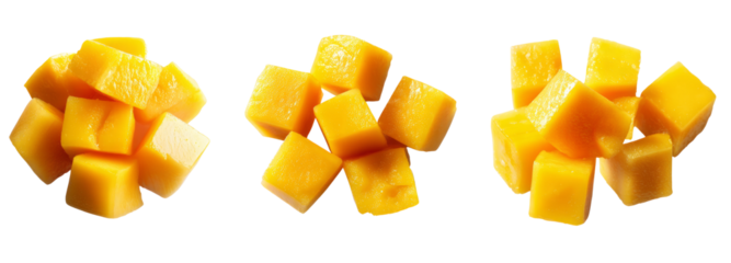 Fresh mango cubes on transparent background culinary delight food photography bright scene