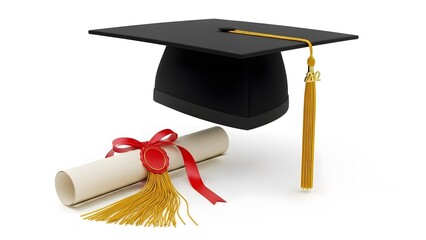 A diploma scroll and graduation hat, the embodiment of achievement in academics