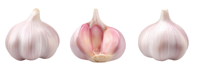 Garlic cloves on transparent background culinary art food photography bright lighting