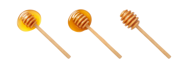 Honey dippers in action transparent background food photography studio environment close-up view