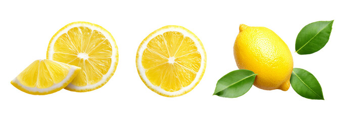 Fresh yellow lemons on transparent background food showcase bright natural environment