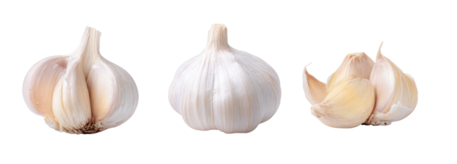 Garlic cloves on transparent background culinary focus food photography clean style