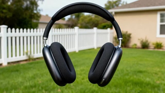 Medium shot featuring noise reduction gear blending into suburban outdoor settings emphasizing stylish design and effective sound isolation