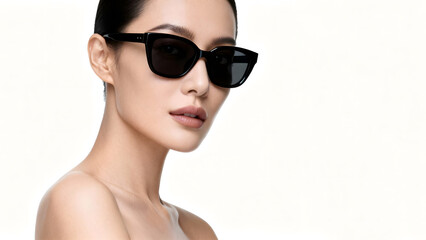 Fototapeta premium portrait of a woman wearing black sunglass on white background