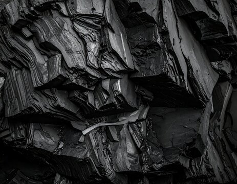 Close-up of dark layered rock formation with sharp edges - Powered by Adobe