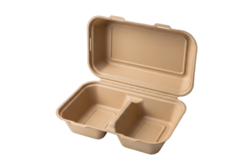 Empty brown eco friendly food container with compartments isolated on transparent background
