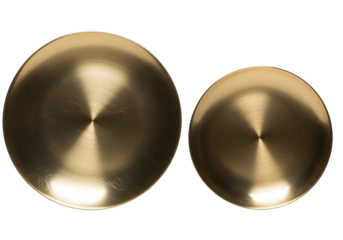 Two shiny gold metallic spheres isolated on transparent background