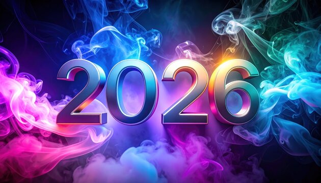 New Year 2026 Concept with Colorful Smoke. - Powered by Adobe