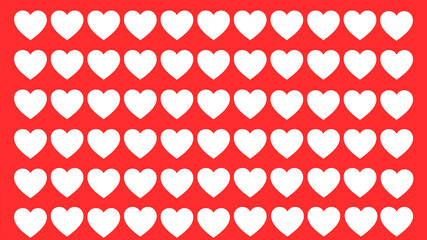 Symetrycznie ułożone białe serca na czerwonym tle, tapeta walentynkowa
