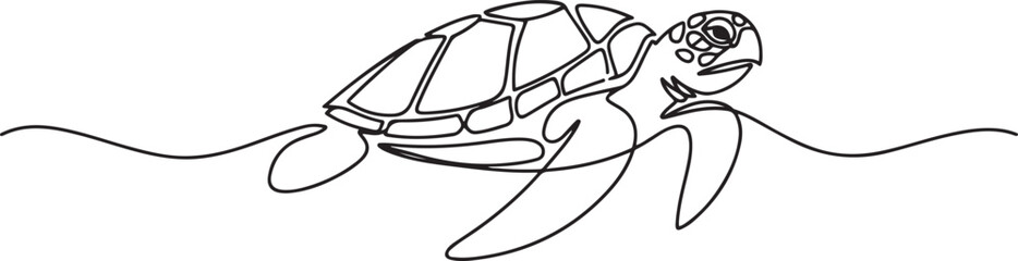 One single line drawing of big turtle for marine company logo identity. Adorable creature reptile animal mascot concept for conservation foundation. one line Icon drawing © firoz