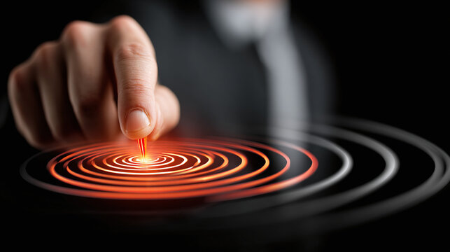 Precision touch activating a concentric pulse. The visual emphasizes impact and innovation in technology on a modern interface design. - Powered by Adobe