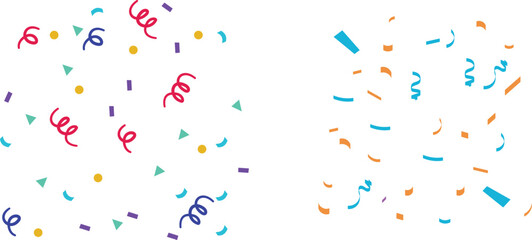 Confetti Background Icon set. Multicolor confetti abstract background with a lot of falling pieces, isolated on a white background. congratulatory background with colored confetti and serpentine.
