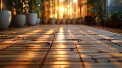 Serenity and Warmth of Sunset Reflected on Wooden Floor