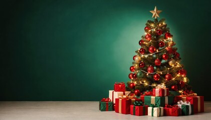 Festively decorated Christmas tree with presents underneath, ready for holiday celebrations