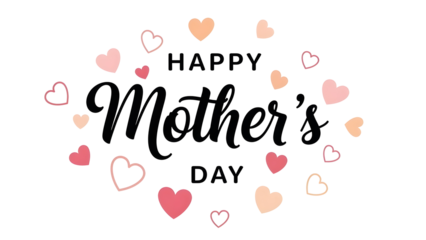 Happy mother's day greeting with colorful hearts isolated on transparent background