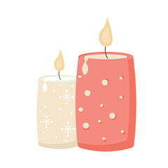 cozy winter candles vector flat illustration isolated on white background.