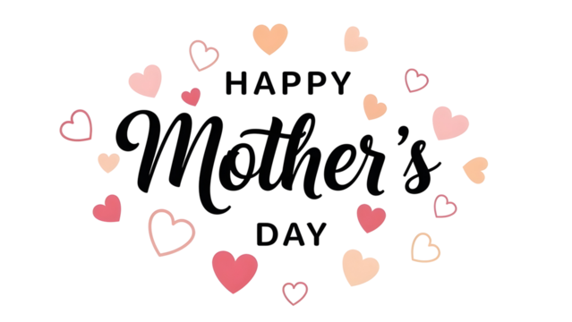Happy mother's day greeting with colorful hearts isolated on transparent background - Powered by Adobe