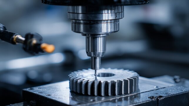 Cnc milling machine cutting metal gear part