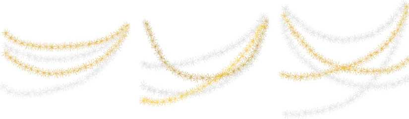 Golden Silver Star Tinsel Garland A white and silver garland of on background garland png twinkle with gentle shine. wraps celebration invite. Neon sparkle shapes warm visual mood. Transparent light 