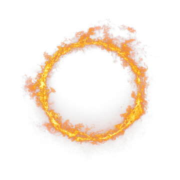 Fire ring isolated on transparent background. Circle fire isolated. Glowing light round on transparent png. Circle with gold dust png  Fire ball flame isolated