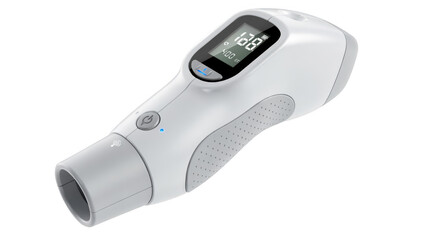 Compact spirometer with digital display and ergonomic design perfect for remote pulmonary patient testing and telemedicine data transmission.