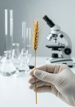 Researcher examining wheat sample in lab laboratory