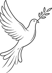 Obraz premium Dove with olive branch in flight, simple line drawing