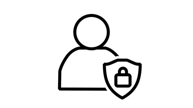 Encrypted account icon featuring a user profile and padlock shield, representing private membership, locked account access, and cybersecurity protection.