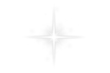 Glowing white stars with shimmering rays and lens flare effects. Great for Christmas designs and magical illustrations. Transparent background format.light effect Glow isolated white light effect