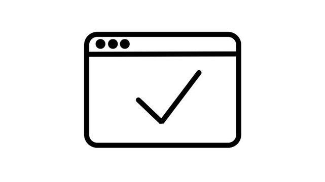 Verified website icon showing a browser window with a checkmark, representing successful loading, page validation, and secure web interface.
