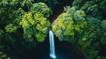 Aerial view of waterfall in lush forest