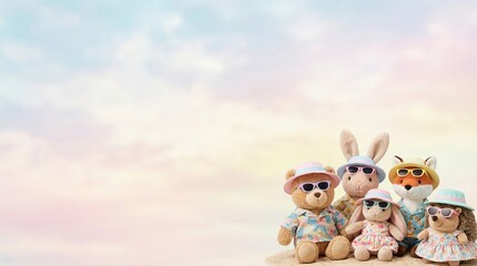 Cute Animal Dolls in Summer Outfits with Sunglasses