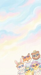 Colorful Animal Group in Sunglasses Under a Pastel Sky