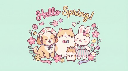 Cute Spring Animals with Floral Decorations