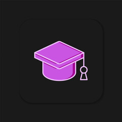 Filled outline Graduation cap icon isolated on black background. Graduation hat with tassel icon. Flat filled outline style with shadow. Vector