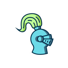 Filled outline Medieval iron helmet for head protection icon isolated on white background. Knight helmet. Flat filled outline style with shadow. Vector