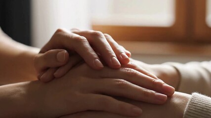 A tender human connection and deep emotional support shown through gently clasped hands, symbolizing empathy, comfort, and care during vulnerable or challenging times