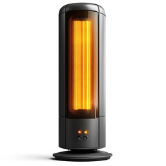 Modern photo black electric heater with glowing orange heating elements appliance